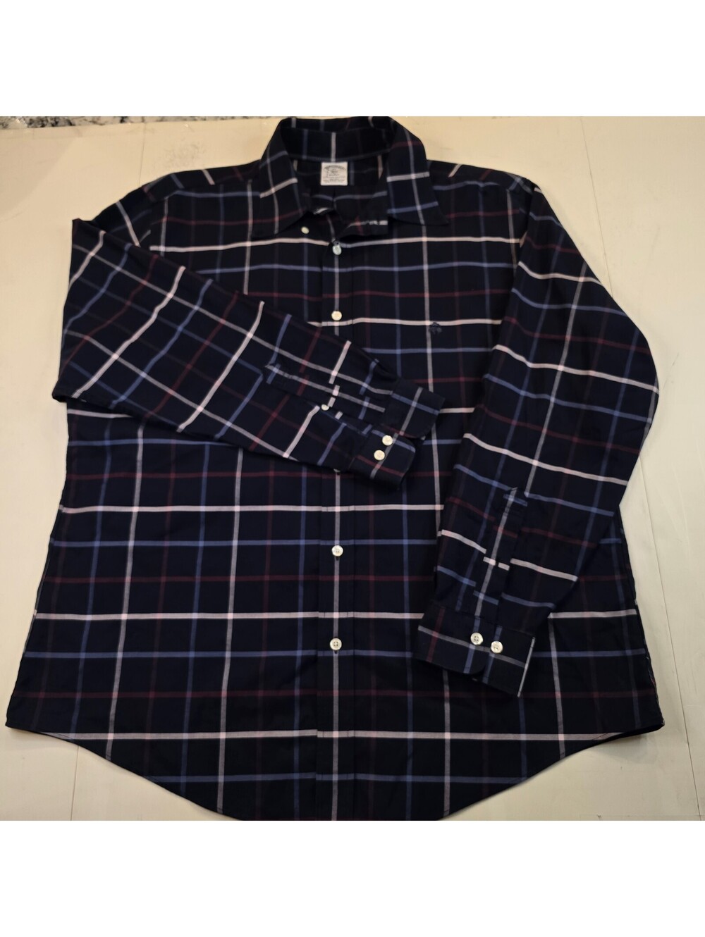 Brooks Brothers Men's XL Regent Fit Navy/Red/White Plaid Non-Iron Stretch 1818